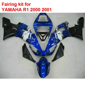 Carenaj complet kit ABS plastic carenaj kit pentru Yamaha YZFR1 2000 2001 negru albastru carenajele set YZF R1 00 01 BA114