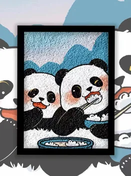 Drăguț Panda-colorate pictate cu vopsea de ulei în ulei pictate de culoare și plin de culoare și simplu copii de mână cu pictura culoare