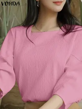 Femei Topuri VONDA Elegante, Cămăși Bluze de Vară 2024 3/4 Sleeve Culoare Solidă Vrac Tunica Pătrat Sexy Guler Casual Blusas Feminina